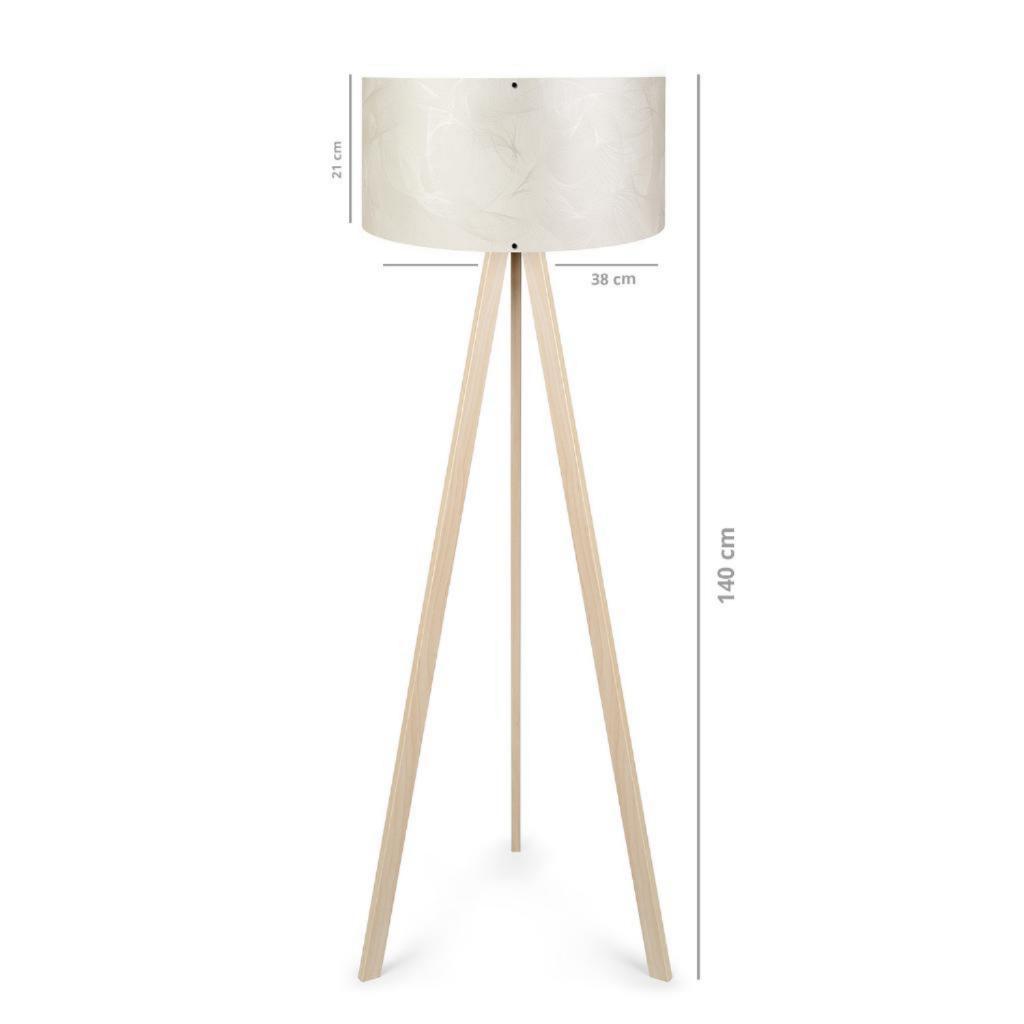 Pratik Ahşap Krem Üç Ayaklı Lambader Krem Dallı Pvc Silindir Başlık Salon Yatak Odası Köşe Lambası