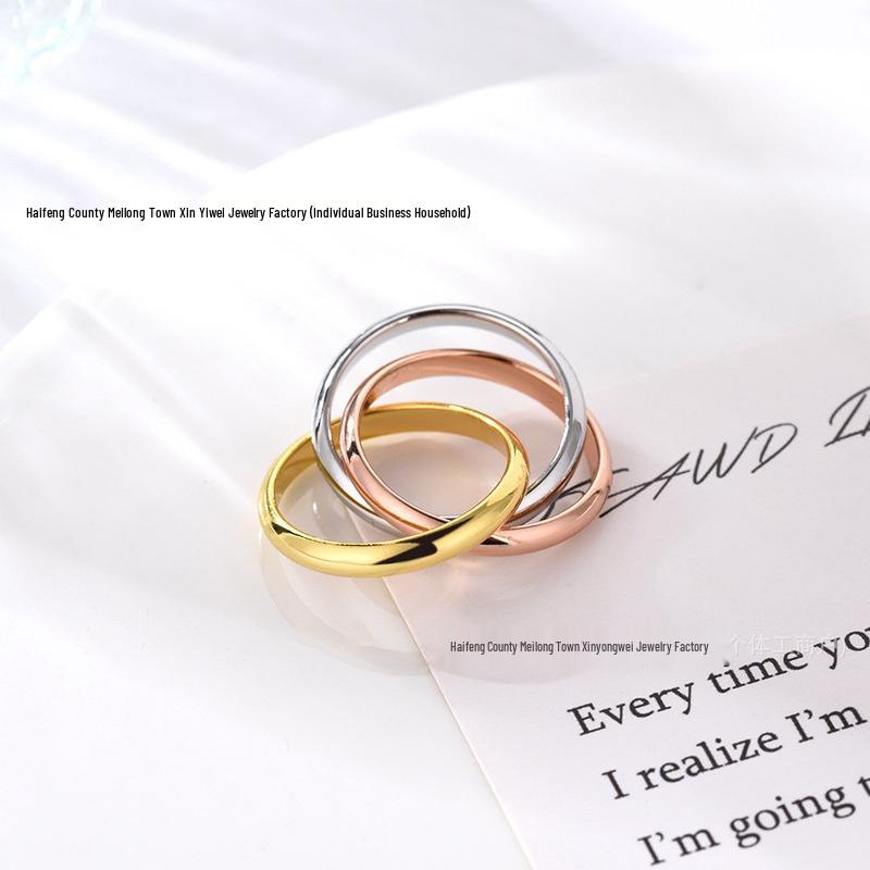 Tricolor High-End Classic Women's Personality Ring - Three-Ring Design for Couples, Xiaohongshu Inspired Style