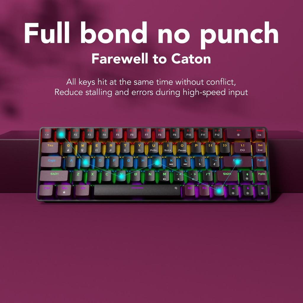 SUNSONNY Mechanical Keyboard 68-key N-J6Pro Wired Gaming Office Portable Full Key Without Blush Axle