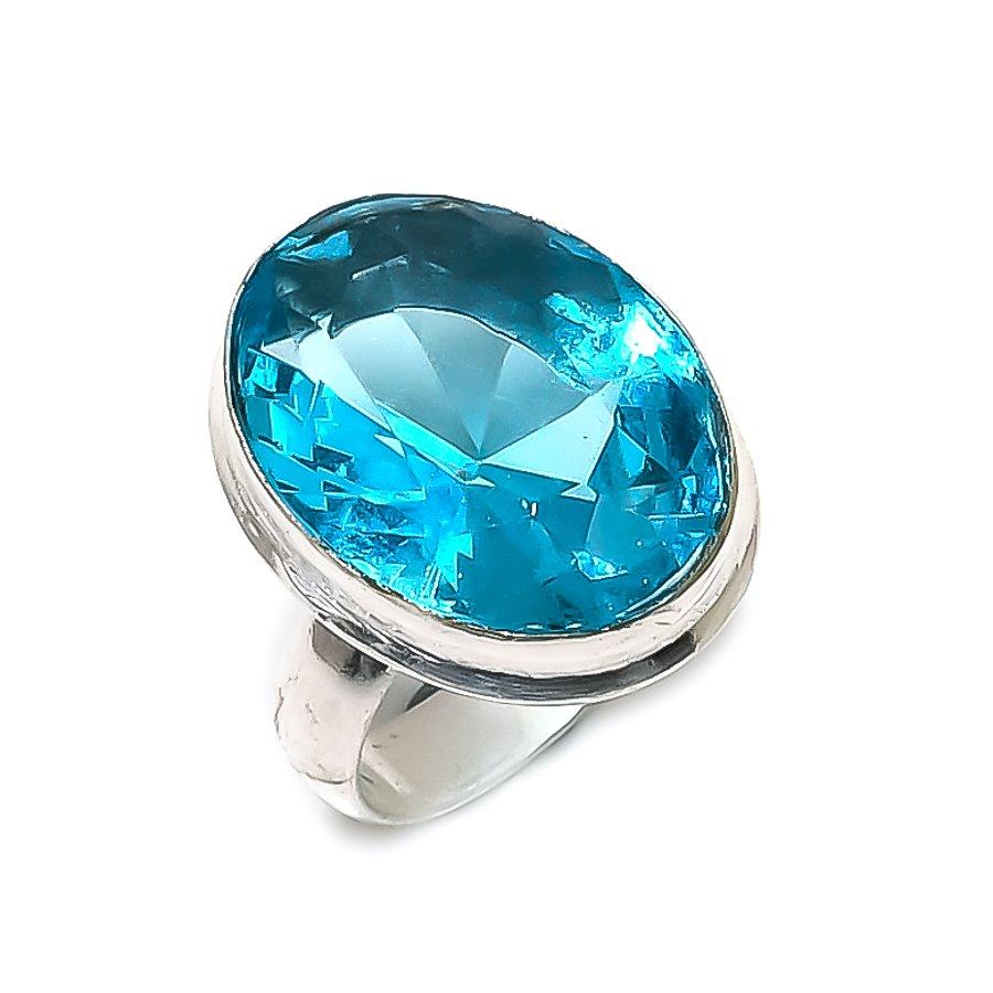 Swiss Blue Topaz Gemstone Handmade 925 Sterling Silver Jewelry Ring Size 5 s4J73