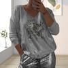 Women Casual Tops Round Neck Long Sleeve Regular Fit Sweatshirt Sequins Eyes Decor Sweatshirt Hot Stamping Print Pullover Tops