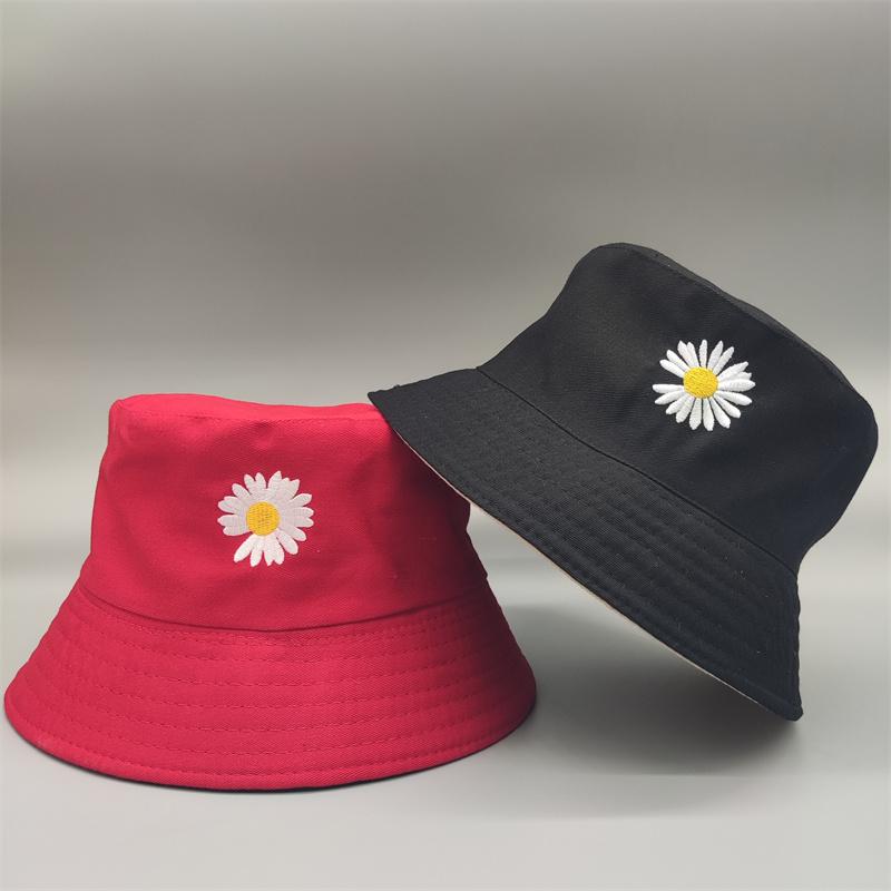 New Double-side Unisex Harajuku Bucket Hat Fishing Outdoor Cap Women Bucket Fishing Hat Sunscreen Daisy Embroidery Fisherman Hat