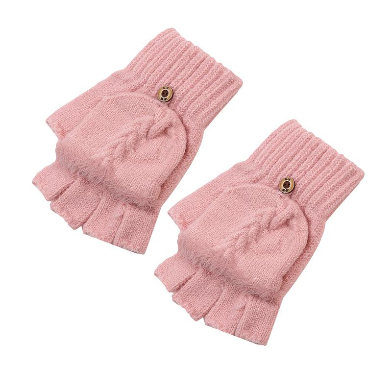 Fingers Free Wool Gloves Women Knitted Flip Fingerless Exposed Finger Gloves Mittens Winter Warm Thickening Female Mitts