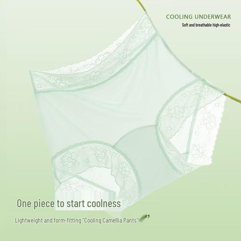 Hidden Valley Camellia: Ultra-thin Ice Silk Panties, Plus Size Breathable Mid-Waist Lace Boxers