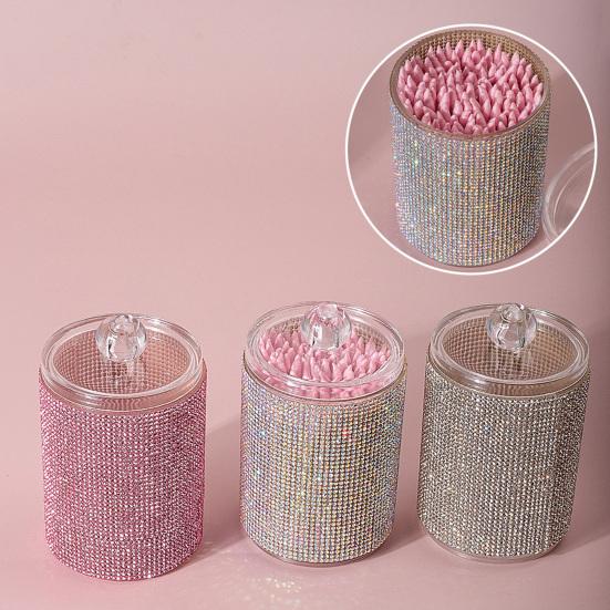 Стеклянная банка для хранения страз с крышкой, блестящая банка для ватных палочек, пылезащитный органайзер для ватных дисков для туалетного столика и столешницы в ванной