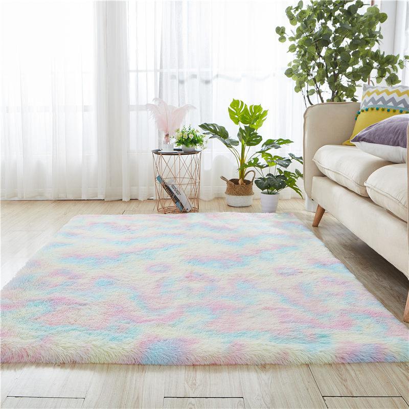 Tie Dye Plaid Plush Gradient Carpet, Living Room Floor Mat, Fluffy Rugs,Fully Spread Bedroom Bedside Blanket, Modern Living Room Rugs
