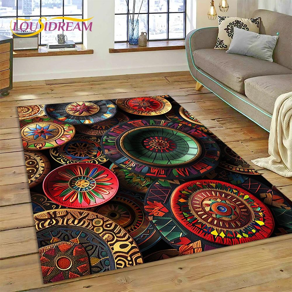 VIKAMA Colorful Flower Woven Art Mandala Rug, Non-Slip Carpet For Living Room, Bedroom, Sofa, Home Decor, Doormat