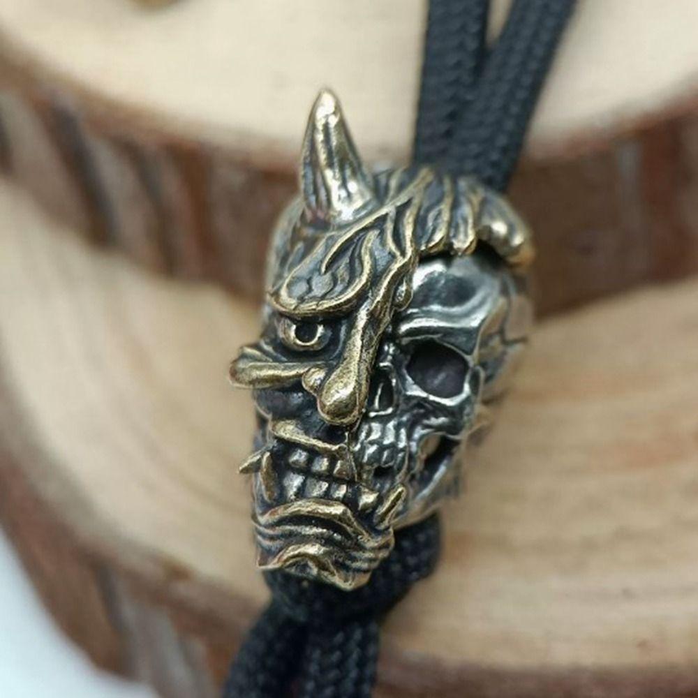Retro Tiger Double-layer Skull Brass Bead Charms Bracelet Lanyard Pendant EDC Outdoor Tool