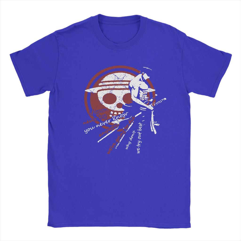 Zoro Ones Pieces T Shirts for Men Cotton Novelty TShirt Crew Neck Anime Tees Short Sleeve Clothes Gift