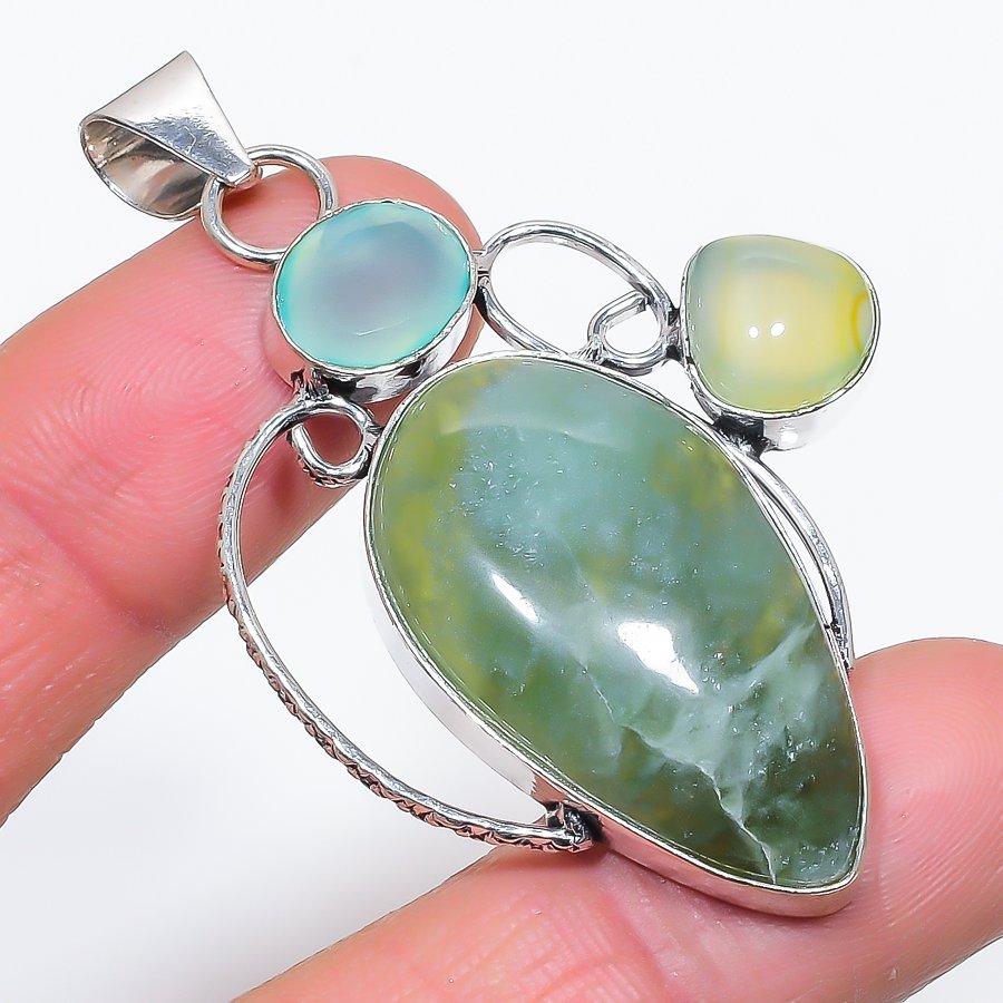 Подвеска из серебра 925 пробы с натуральным аквамарином и огненным опалом 2,44 дюйма m9f58