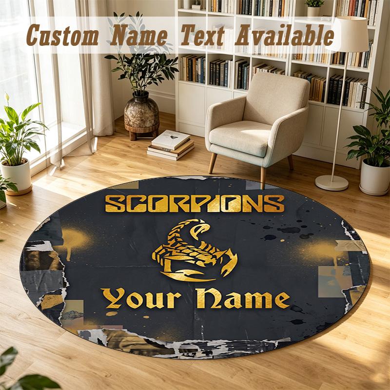 Round Rug Custom NameScorpions Pattern Non Slip Carpet Home Floor Decor