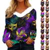 Women's Loose Casual Long Sleeved Printed Plush Collar V Neck Top, Long Sleeved Top