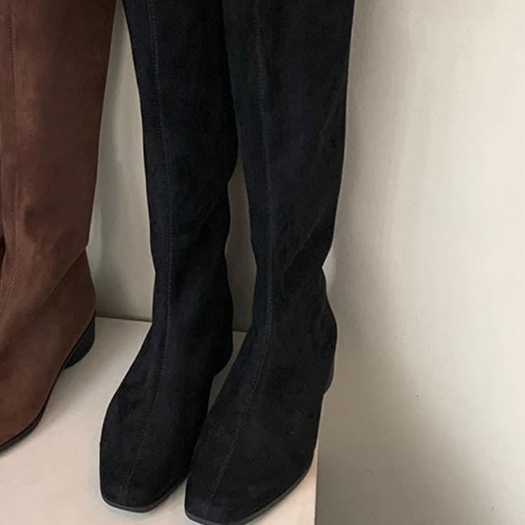 Версия из коровьей кожи~ Кожаные сапоги на толстом каблуке в стиле ретро с молнией сзади Женские замшевые тонкие сапоги Высокие сапоги Рыцарские сапоги Длинные сапоги