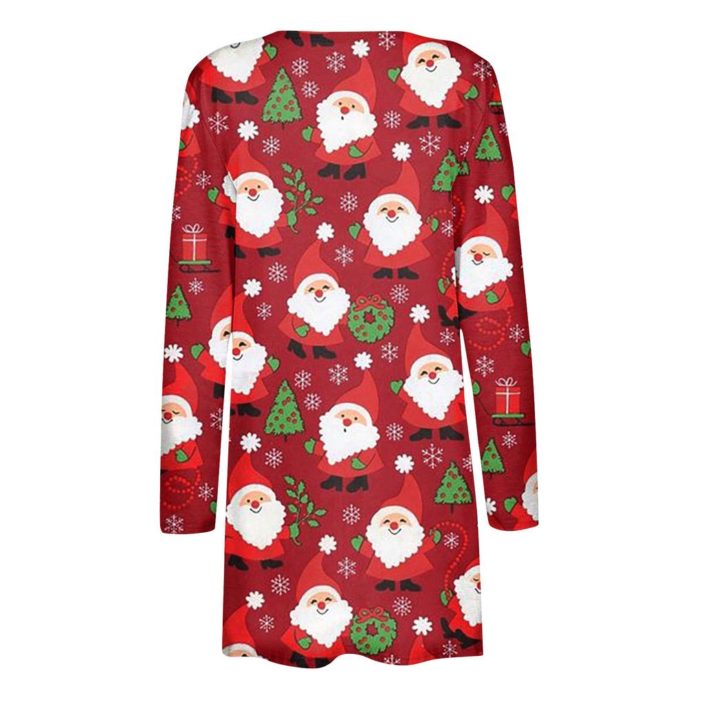 Christmas Women's Fashion Casual Printed Long Sleeve Mid-Length Cardigan Jacket