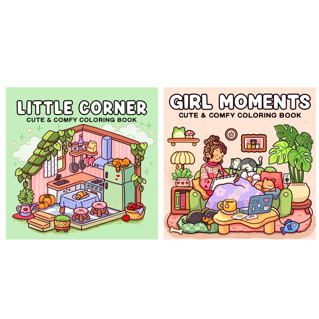 1/2Pcs Interesting Graffiti Coloring Book for Adults and Teens Featuring Adorable Creatures in Cozy Hygge Moments for Relaxation