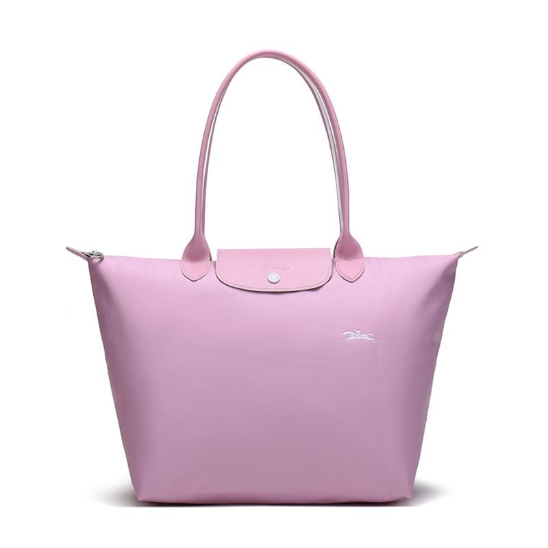 Longchamp Сумка через плечо женская, большая, из полиамидного холста с элементами из коровьей кожи, розовая