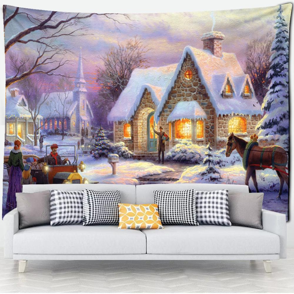 Лесная хижина гобелен настенная картина маслом фон ткань печать психоделическое колдовство богемный декор