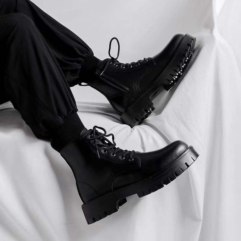 Ботинки Мартина мужские осенние новые британские высокие на шнуровке с боковой молнией кожаные туфли черные средней высоты увеличивающие рост рабочие ботинки челси короткие ботинки