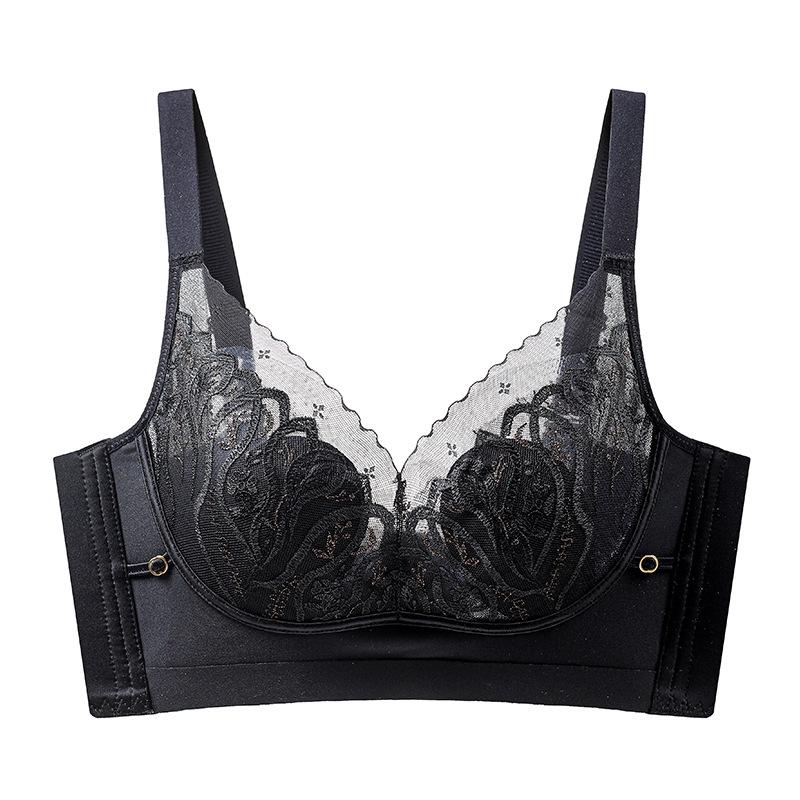 Comfortable and breathable, anti-bumping lace embroidered underwear, small chest adjustment type, sub-breasts, no steel ring, upper support bra