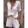 Collar Shirt Solid Color Shorts Set Lapel Shirt Pure Color Casual Shorts Suit