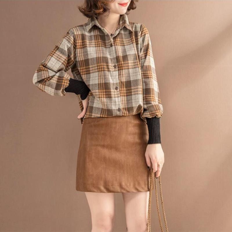 Клетчатая рубашка, вязаный жилет, комплект из двух предметов, женский весенне-осенний корейский вариант, тонкий