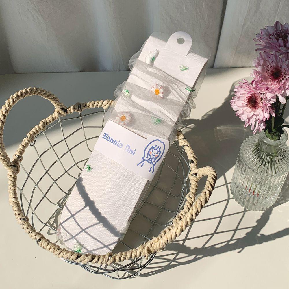 Kawaii Socks Women Summer Ultra-thin Transparent Loose Long Socks Floral Embroidery JK Lolita Sweet Girls Cute Mesh Lace Socks