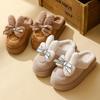Women Autumn Winter Large Size Thick Bottom Indoor Cotton Slippers Bow Casual Velvet Fur Cotton Shoes Women Warm Anti Slip Slippers For Couples 36-41
