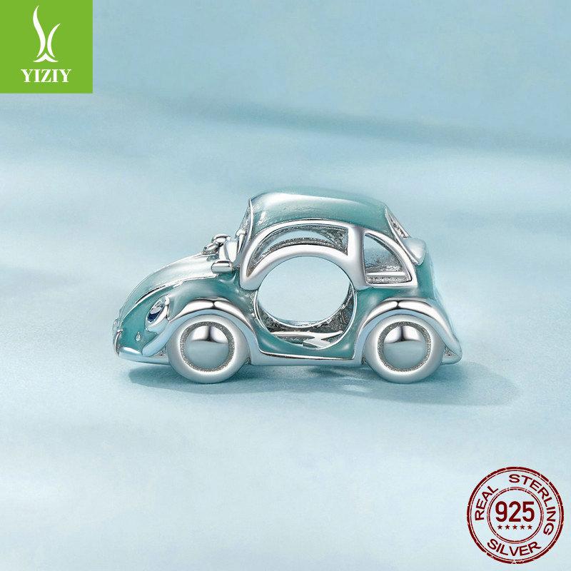Милый синий автомобиль DIY браслет из бусин, креативный дизайн, бусины из стерлингового серебра S925