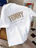 Лето 2025 TOMMY мужская футболка из чистого хлопка с английским принтом, высококлассный люксовый бренд Y2k уличный топ
