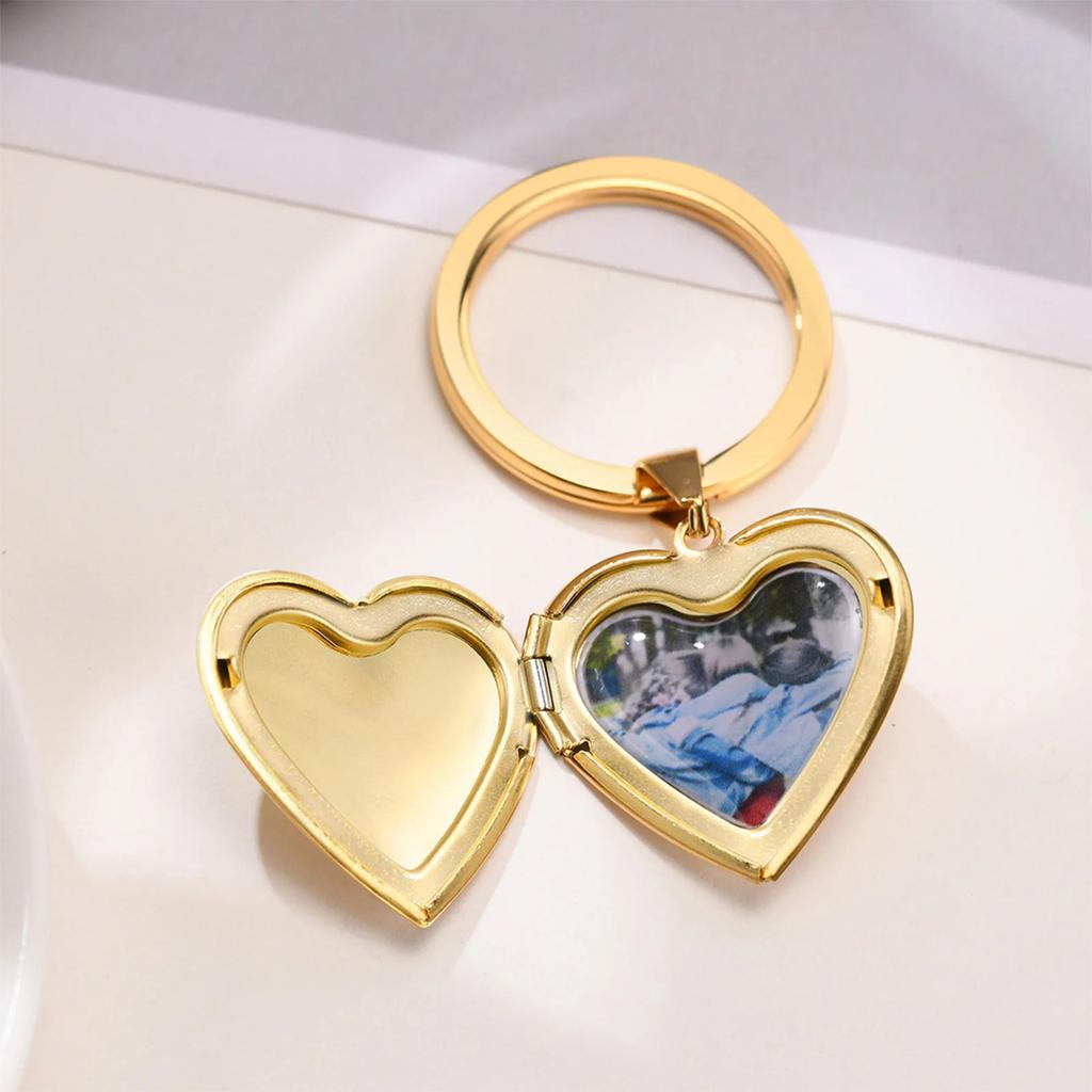 Customization - Carving Stainless Steel Peach Heart Picture Box Pendant, Photo Love Keychain