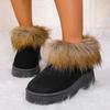 Platform Snow Boots Women Winter New Round Toe Suede Platform Fleece Non-slip Warm Wear Square Heel Wool Cotton Shoes