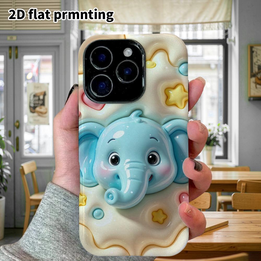 Phone case: 2D flat design suitable for iPhone 18 17 16 15 14 13 Pro protective case, blue little elephant, perfect Christmas and Halloween holiday gi