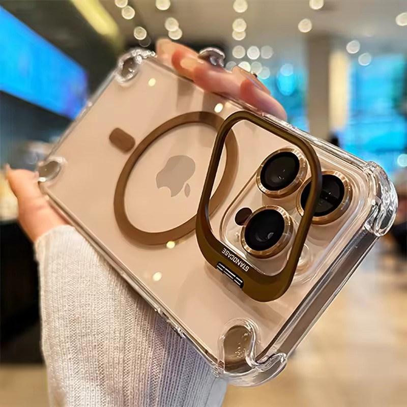 Роскошные магнитные противоударные чехлы для телефона для iPhone17 16 15 14 13 12 Pro Max Plus 11 для Magsafe с защитой линз из стекла, чехол-подставка