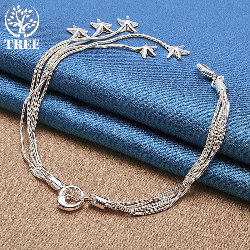 Ювелирные изделия-браслет-цепочка из стерлингового серебра 925 пробы с пятью твердыми звездами и змеями