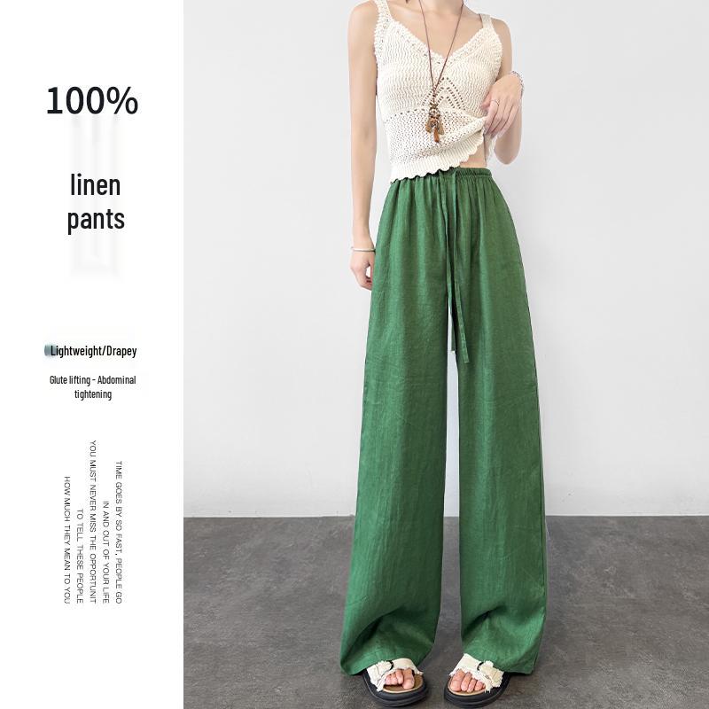 Women's Summer 2026 Pure Linen Wide-Leg Pants - New High-End Relaxed Drape Casual Style