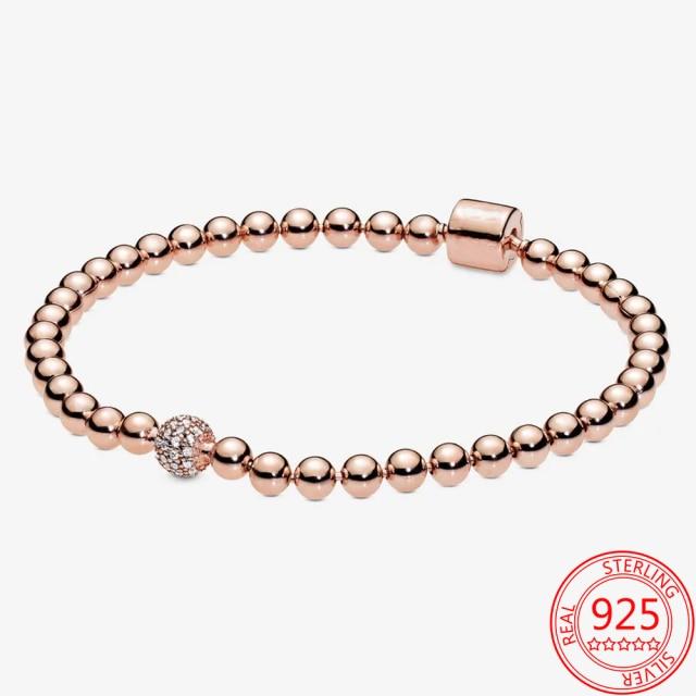 Романтический браслет из стерлингового серебра 925 пробы с бусинами и браслетом, модный брендовый браслет с застежкой-ведром, базовый браслет на день Святого Валентина, подарок