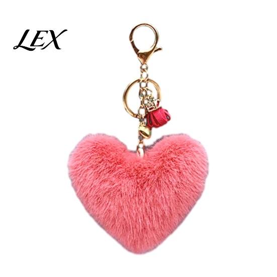 Plush Love Keychain Heart for Backpack, Fuzzy Keyring Decorative Bag Charm, Women Girls Handbags Accessory