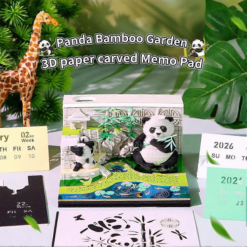 Creative Panda Bamboo Garden Paper Carving Model Desktop Ornament