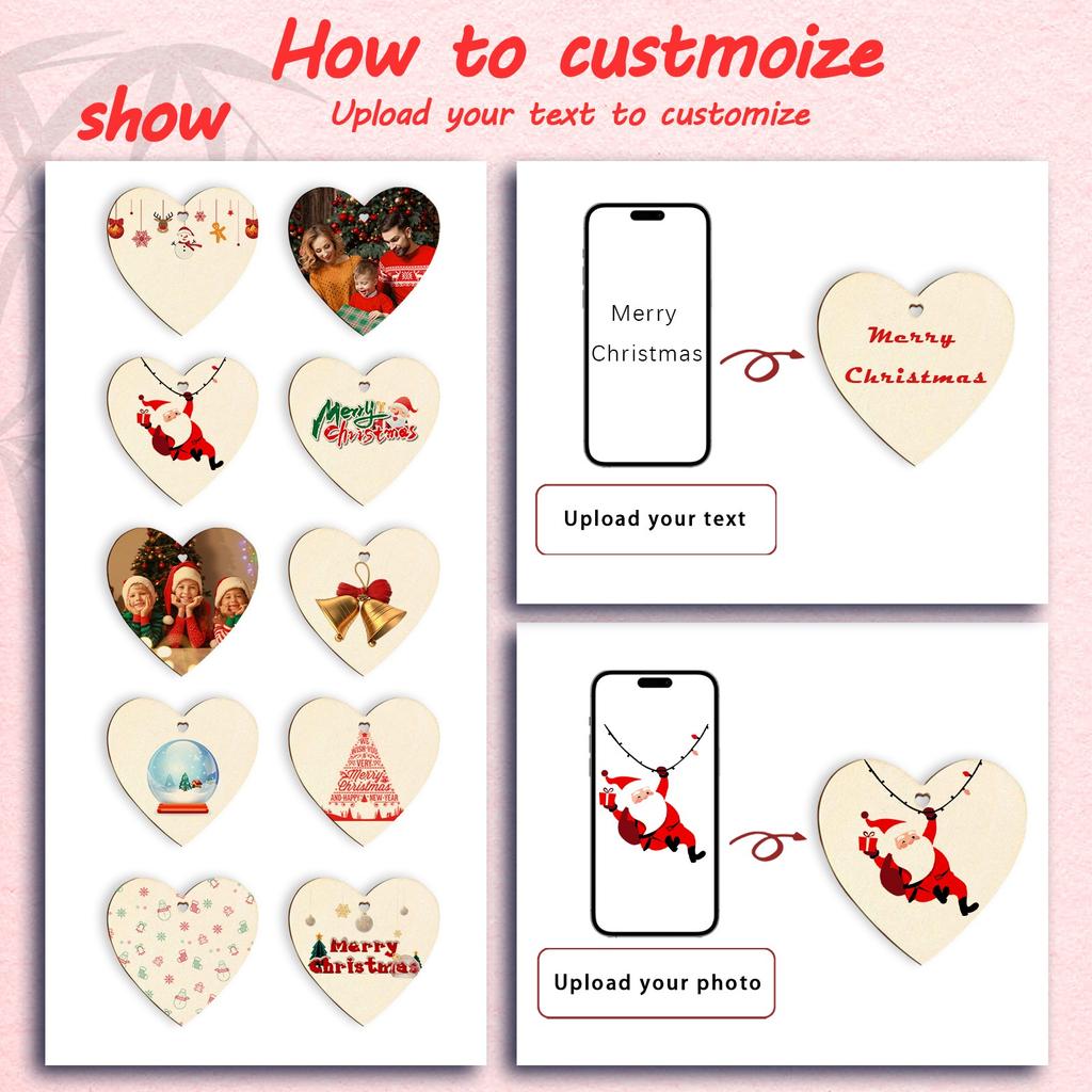 Personalized Custom Wooden Heart Pendant Christmas Decoration Pendant Hanging Decoration