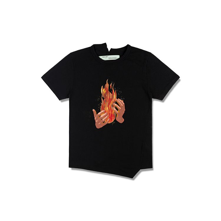 Off-White SS19 Футболка с коротким рукавом с принтом Flame Ash, мужские топы, черная OMAA032S181850781088