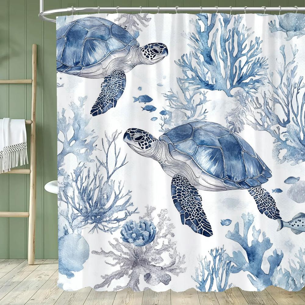 Sea Turtle /Marine Turtle Printed Shower Curtain, Bathroom Decorative Bathtub Curtain With Hooks,Home Decoration Curtain