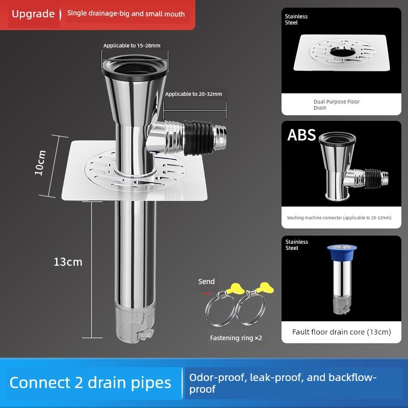 Thickened 304 Stainless Steel Anti-Odor Core for Floor Drain, Anti-Overflow Connector for Washing Machine Drain Pipe, Extended Pipe