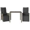VidaXL Ensemble de bistro de jardin 3 pcs coussins gris poly rotin, ensemble de bistro de jardin, ensemble de balcon, 3276893