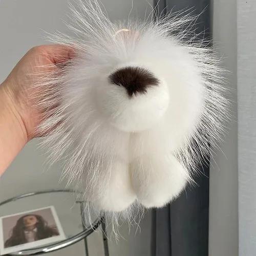 Милый брелок-подвеска в виде льва Симбы из натурального меха кролика рекс для сумки, брелок для ключей автомобиля, металлические кольца-украшения, подарок на день рождения ребенка 240112