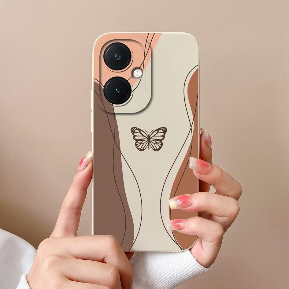 Задняя крышка для Vivo V29 Lite X90 Y78 + Y17S Y27 Y36 Pro Чехол Красивая бабочка Подсолнух Матовый Роскошный мягкий жидкий чехол для телефона высокого качества для Vivo Capas