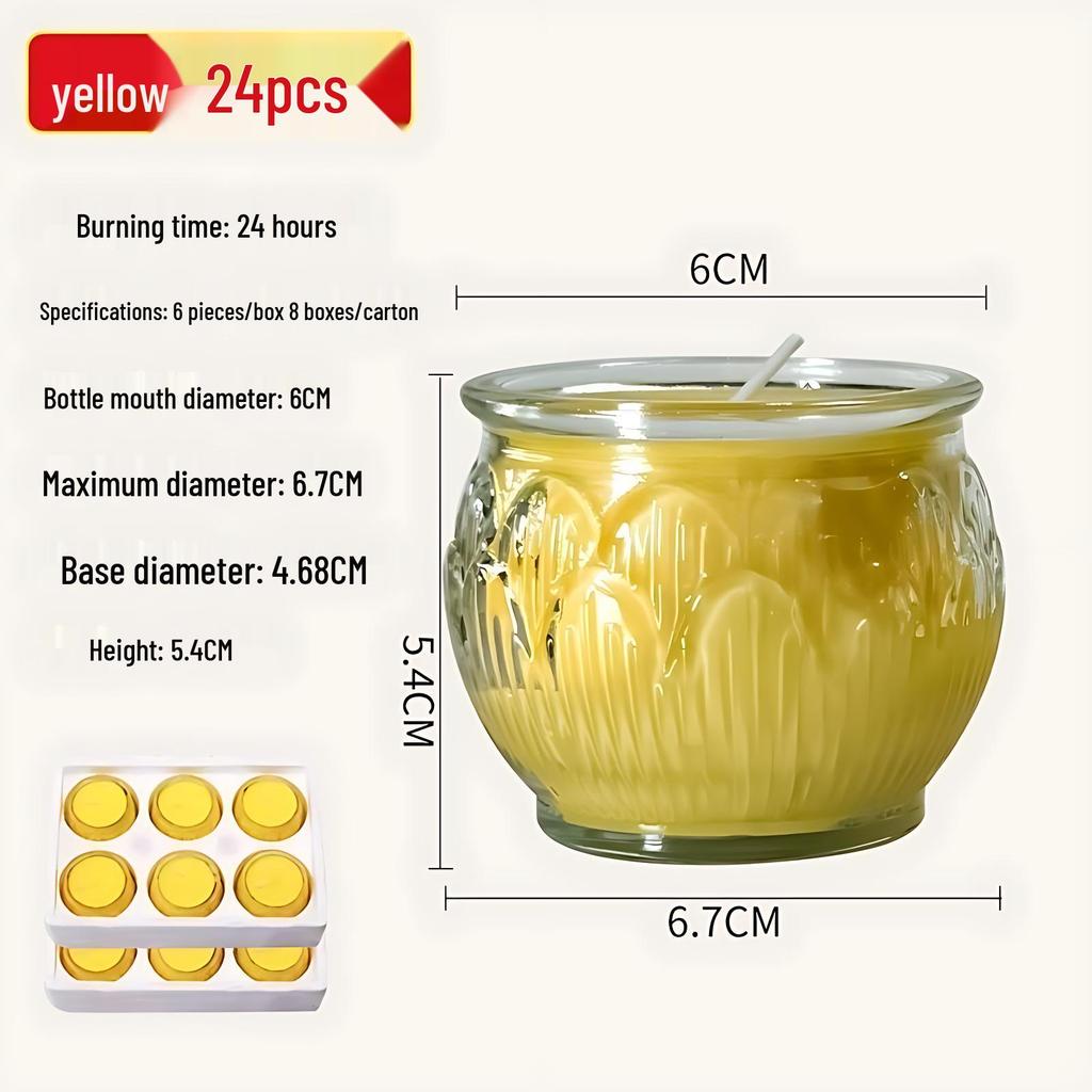 Smokeless Lotus Glass Oil Lamp - 24-Hour Ghee Candle for Buddha Offerings