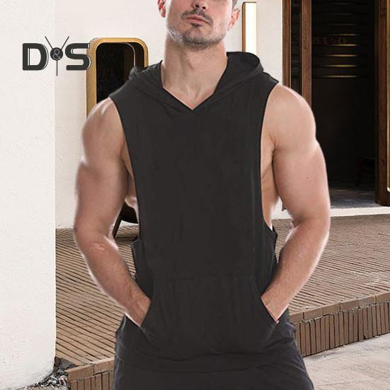 Мужской жилет с капюшоном, без рукавов, однотонный летний свитшот, свободный крой, дышащая ткань, спортивный жилет