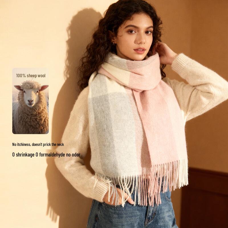 Wanwusheng Women's Elegant 100% Wool Plaid Scarf & Shawl