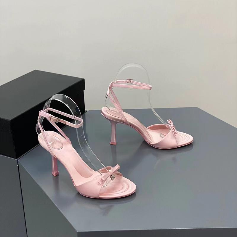 Модные женские босоножки на высоком каблуке 2024 года, новые элегантные атласные летние туфли-лодочки с бабочками, женские босоножки с открытым носком и тонким каблуком