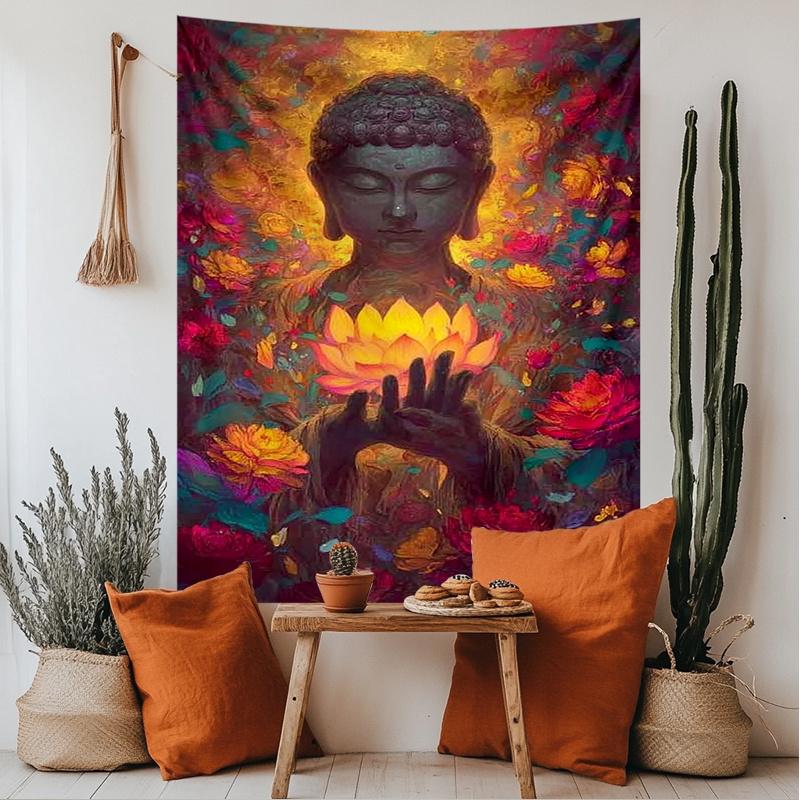 Buddha'S Flower Enlightenment Dharma Polyester Tapestry Room Bedroom Wall Decoration Polyester Wall Hanging